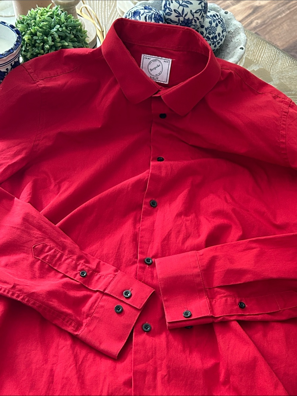 Men's Red Button-Up Shirt - Classic Collar Large 16-16.5 36/37